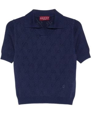 Gucci Gg Pointelle Polo Top - Blue