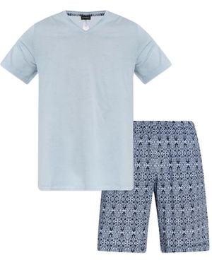 Hanro Pijama Con Motivo De Damasco - Azul