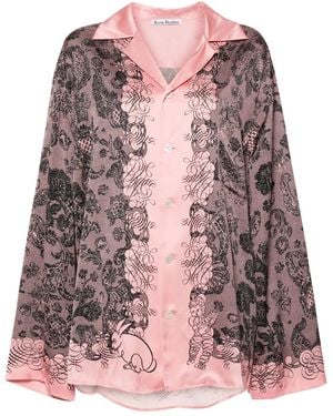 Acne Studios Floral-Print Satin Shirt - Pink