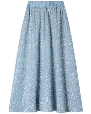 Sandro Maxi Striped-Pattern Embellished Skirt - Blue