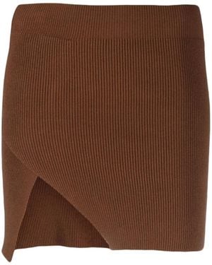 Laneus Ribbed-Knit Asymmetric Miniskirt - Brown