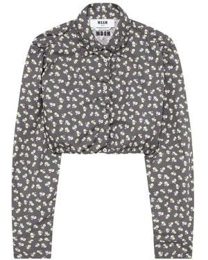 MSGM Camicia Crop A Fiori - Bianco