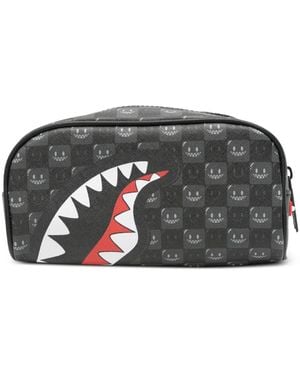Sprayground Shark Mouth Check-Print Pouch - Gray