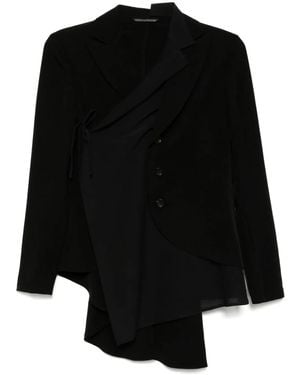 Yohji Yamamoto De Chine Layered Wrap Jacket - Black
