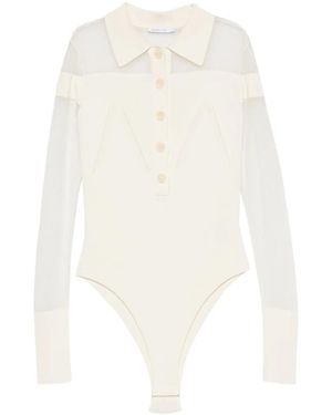 Patrizia Pepe Sheer-Panelled Buttoned Bodysuit - White