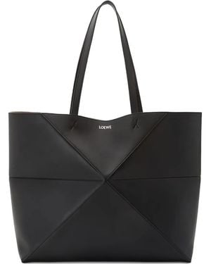 Loewe Puzzle Fold Horizontal M Tote Bag - Black