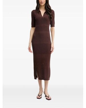 Joseph Ribkoff Perforated-Knit Short-Sleeve Midi Dress - Brown