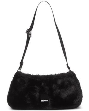 KARL LAGERFELD Faux-Fur Logo-Strap Shoulder Bag - Black