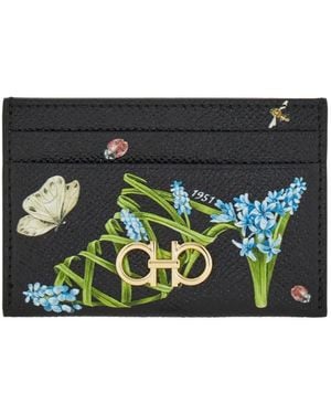 Ferragamo Gancini Card Holder With Floral Print - Grey