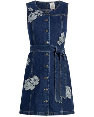 Cinq À Sept Robe Courte Marsha À Fleurs Appliquées - Bleu