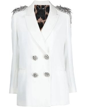 Philipp Plein Crystal-Embellished Double-Breasted Blazer - White