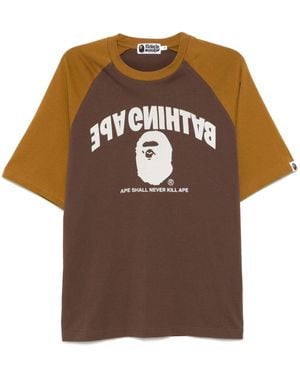 A Bathing Ape University Relaxed Fit Raglan Tee - Brown