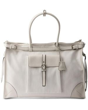 Prada Bonnie Denim And Leather Tote Bag - Grey