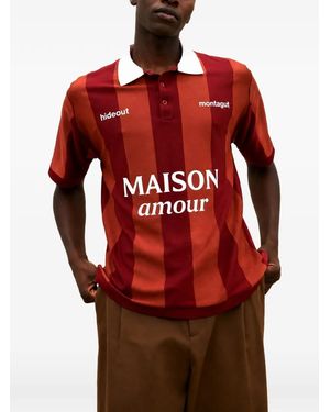 Maison hideout Logo-Print Striped Polo Shirt - Red