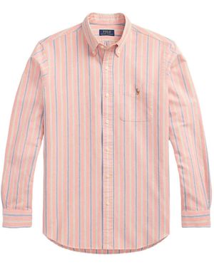 Polo Ralph Lauren Striped Embroidered-Logo Shirt - Pink