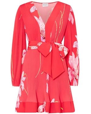 MILLY Liv Floral-Print Pleated Mini Dress - Pink