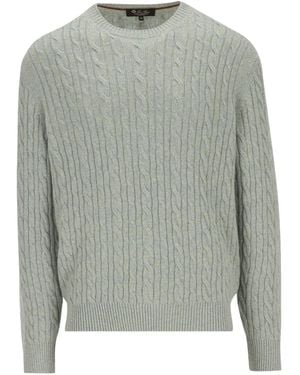 Loro Piana Treccia Cable-Knit Crew-Neck Sweater - Grey
