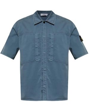Stone Island Logo-Patch Short-Sleeved Shirt - Blue