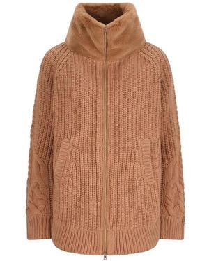 Herno Cardigan Aus Faux Fur Mit Zopfmuster - Braun
