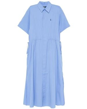Polo Ralph Lauren Logo-Embroidered Drawstring-Waist Midi Shirt Dress - Blue