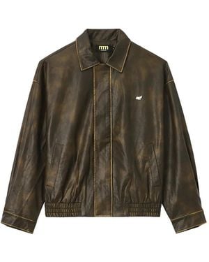 Mini Cream Distressed-Effect Elasticated-Hem Jacket - Green