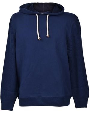 Brunello Cucinelli Ribbed-Sleeve Hoodie - Blue