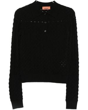 Missoni Pointelle-Knit Long-Sleeve Polo Shirt - Black
