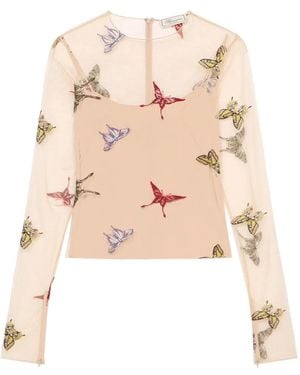 Blumarine Embroidered Tulle Blouse - Natural