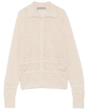 D.exterior Pointelle-Knit Spread-Collar Cardigan - White