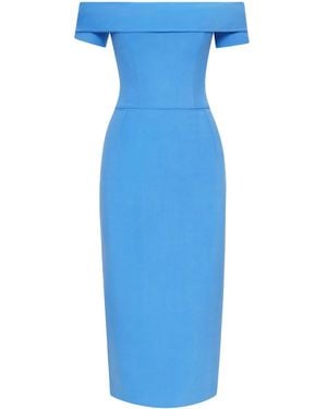 Oscar de la Renta Off-Shoulder Draped-Detail Midi Dres - Blue