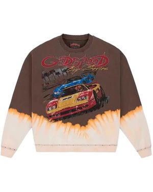 Godspeed Bleached-Effect Graphic-Print Sweatshirt - Brown