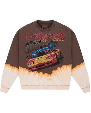 Godspeed Bleached-Effect Graphic-Print Sweatshirt - Brown