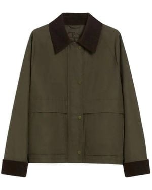 iBlues Sarzana Corduroy-Collar Short Coat - Green