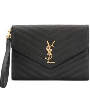 Saint Laurent Bolso De Mano Cassandre Matelassé Con Solapa En Cuero Grain De Poudre - Negro