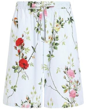 Dolce & Gabbana Rose-Print Poplin Bermuda Shorts - White