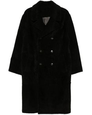 Yves Salomon Leather Double-Breasted Coat - Black