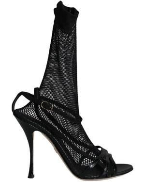 Dolce & Gabbana Mesh-Panelled Leather Heeled Sandals - Black