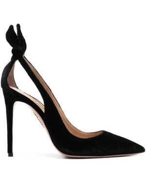 Aquazzura Bow Tie 105 Suede Court Shoes - Black