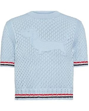 Thom Browne Cotton Pointelle Stitch Hector Rwb Tee - Blue