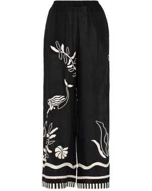 Eres Pantalones Anchos Con Motivo Floral - Negro