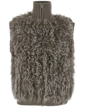 P.A.R.O.S.H. Bouclé-Texture Sleeveless Jacket - Gray