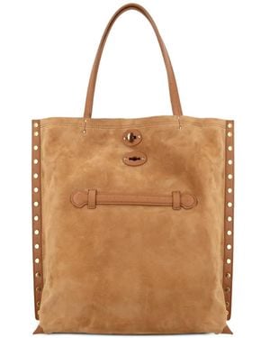 Zanellato Stud-Embellished Suede Tote Bag - Brown