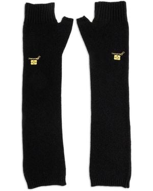 Ganni Embroidered Fingerless Gloves - Black