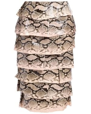 Elie Saab Python-Effect Tiered Midi Skirt - White