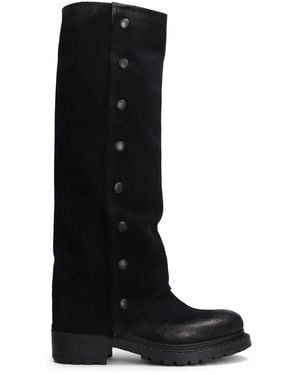 METISSE Button-Details Knee-High Boots - Black