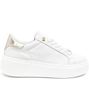Twinset Contrasting-Heel Leather Sneakers - White