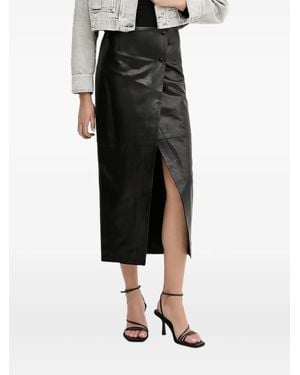 IRO Button-Front Leather Midi Skirt - Black