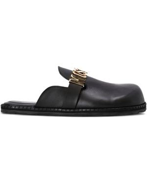 Moschino Logo-Plaque Leather Mules - Black