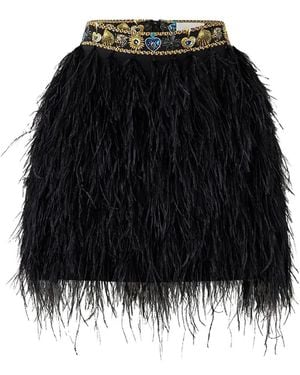 CAMILLA Feather Embellished-Waistband Mini Skirt - Black