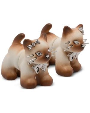 YVMIN Pendientes Split Kitten Con Detalles De Cristal - Marrón